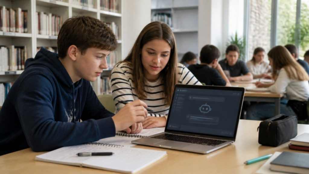 Estudiantes de secundaria usando la inteligencia artificial generativa para hacer los deberes